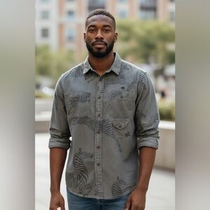 10.Deep 100% Cotton Denim Men’s Long Sleeve Shirt- Size Large-Zebras